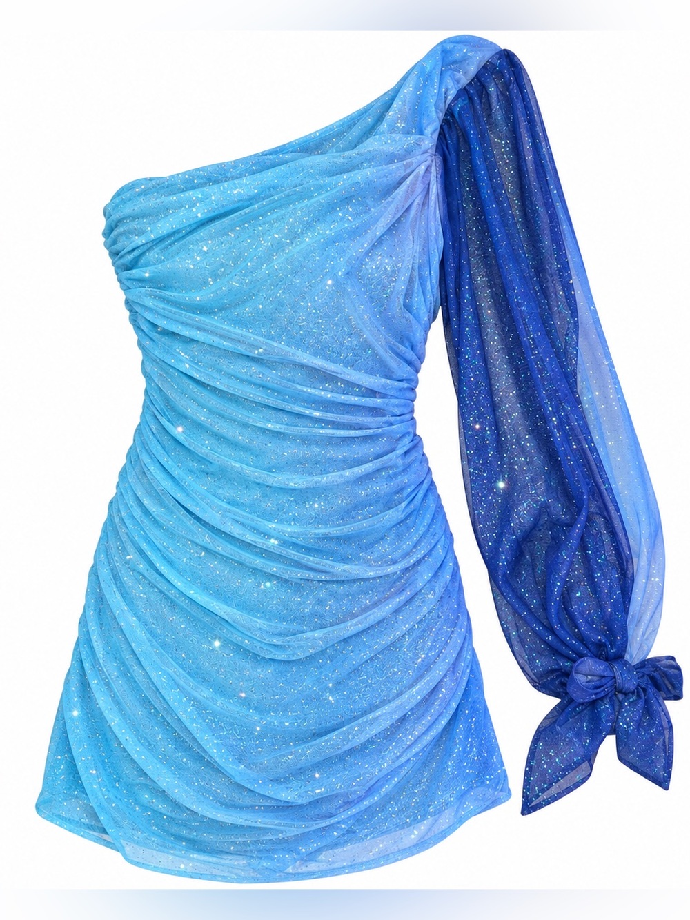 NWT One-Shoulder Blue Ombre Sparkle Mini Dress